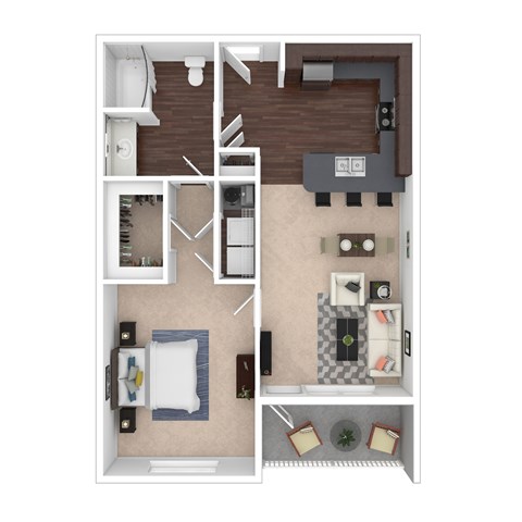 Floor plan for 1 bed, 1 bath, 756 sqft